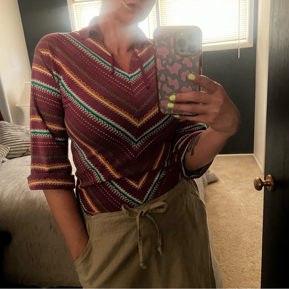 Vintage 60s 70s Pandora Scotchkin Stripe Collared Boho Eclectic Top - Picture 2 of 12